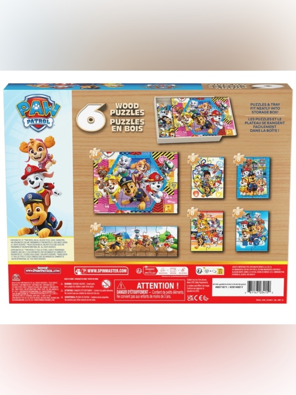 PAW Patrol, 6 Jigsaw Puzzles in Wooden Storage Box, Ages 3+ - Picture 6 of 10